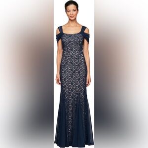Alex Evenings Navy Lace Dress
